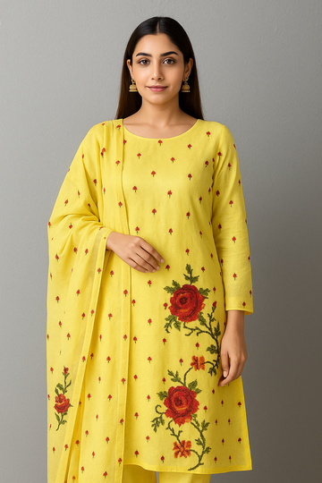  Stuff Paper Cotton Al Over Cross Stich Gulab Embroidery Shirt And Cross Stich Embroidery Dupatta 2PC Dress
